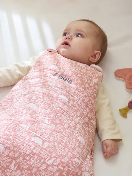 Gigoteuse sans manches en gaze de coton personnalisable DANS LES BOIS Oeko-Tex® vert sauge+vieux rose - vertbaudet enfant 