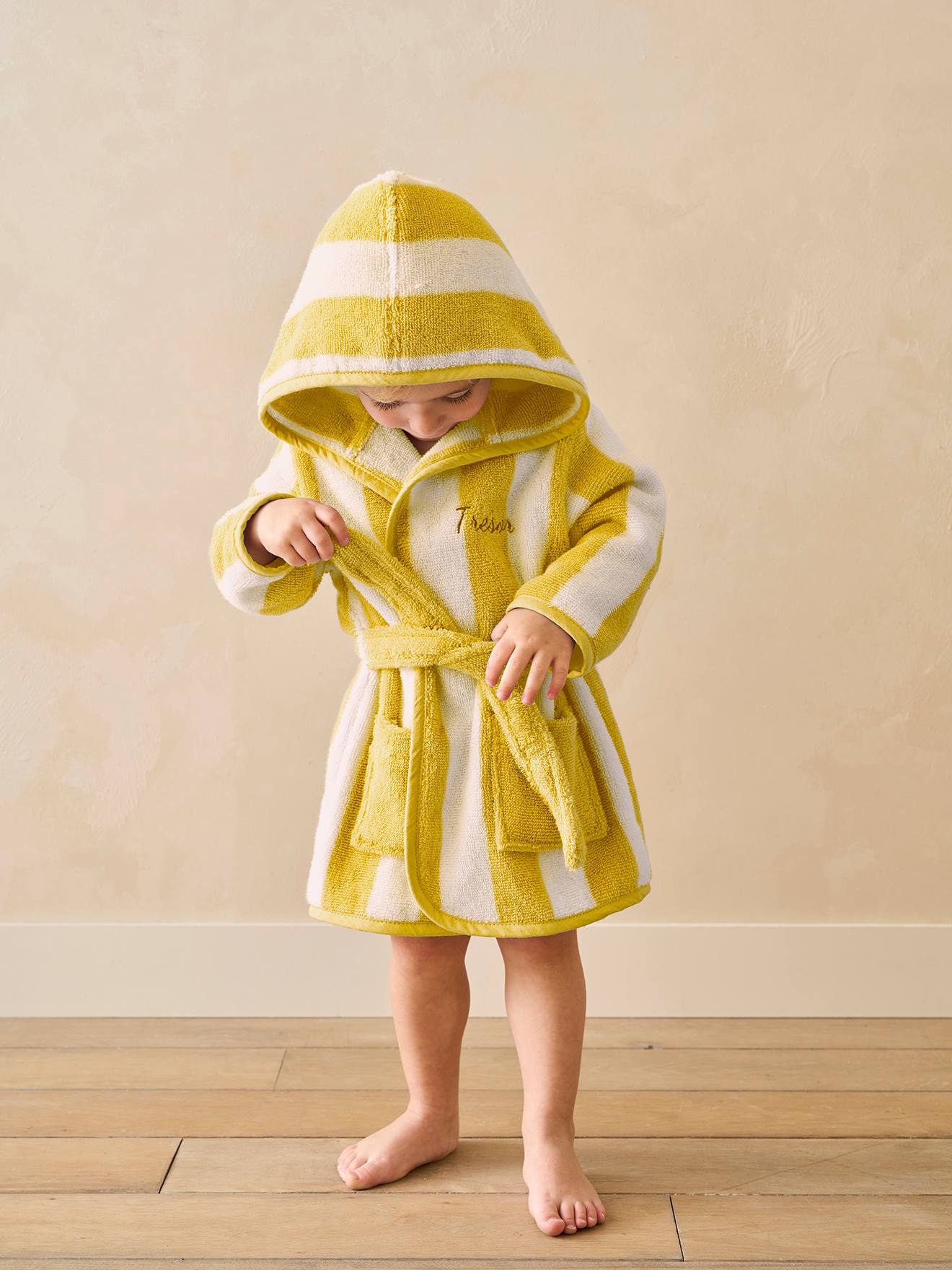 Vertbaudet Badjas Voor Baby's Met Strepen Transat Capsule Familie, Te Personaliseren, Met Gerecycled Katoen Geel, Gestreept