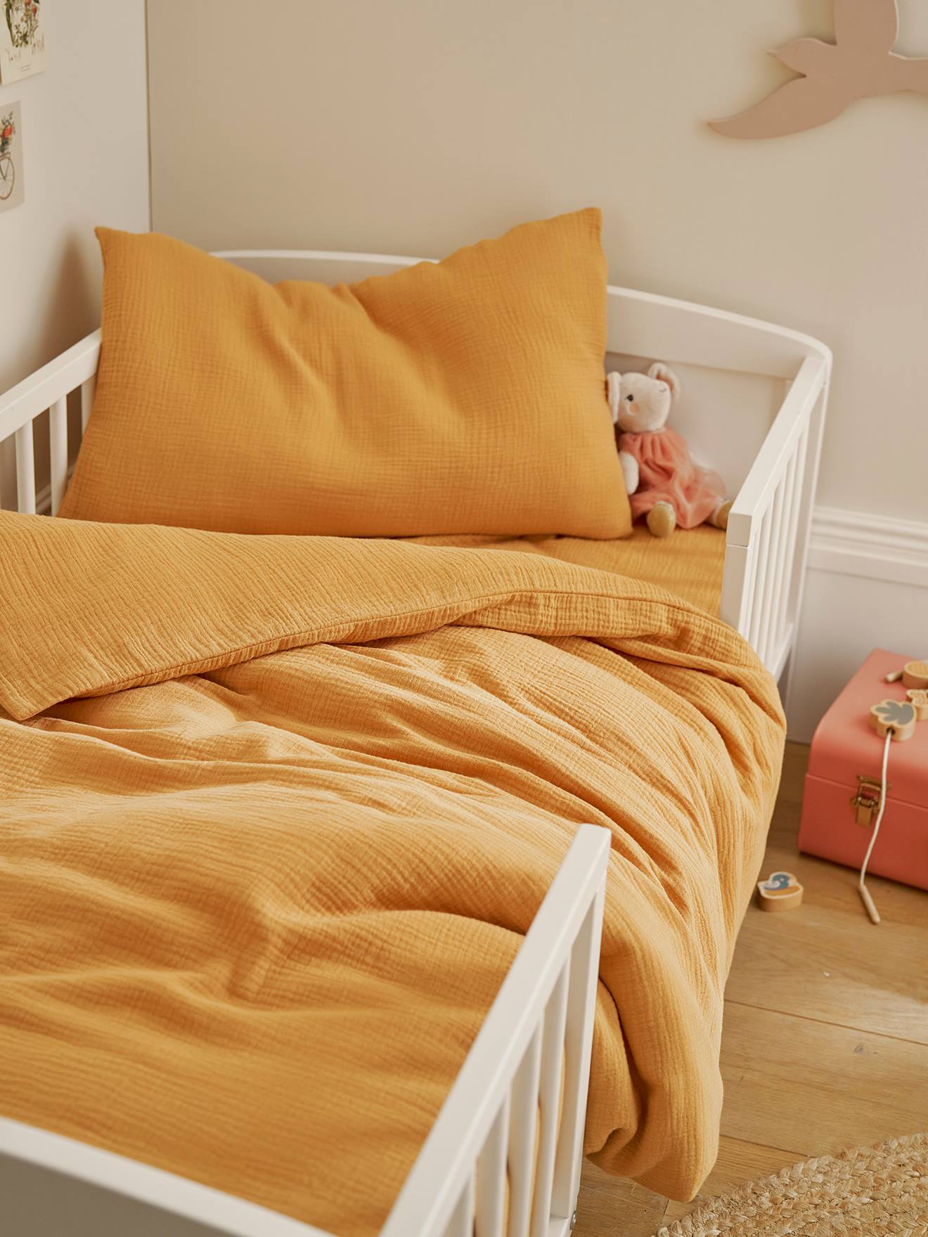 Vertbaudet Babyset Dekbedovertrek + Kussensloop Effen In Biologisch Katoenen Gaas* Okergeel