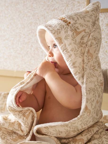 Bébé-Cape de bain gaze de coton personnalisable + gant de toilette BABYLON