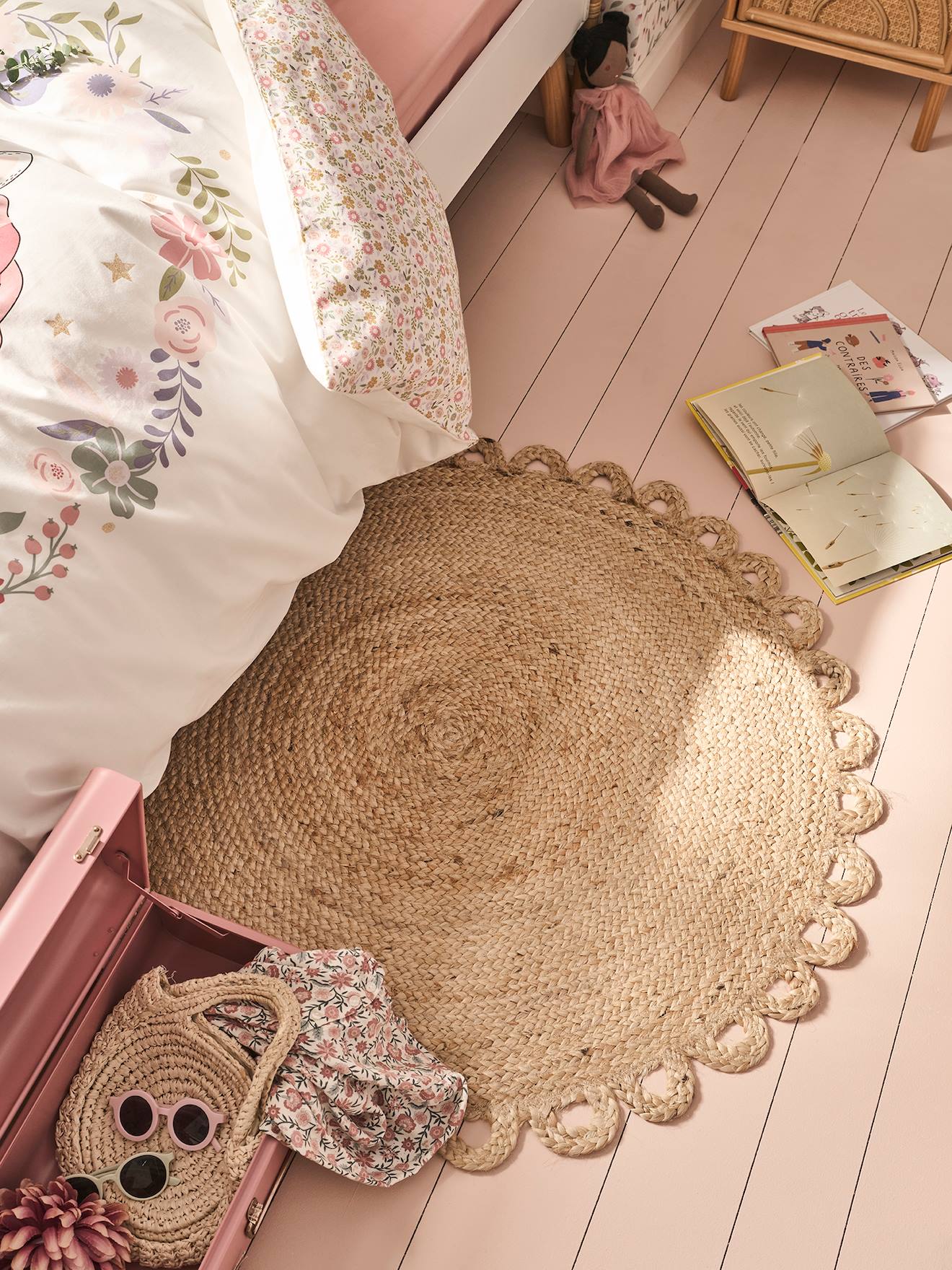 Vertbaudet Rond Tapijt Van Jute Feston Beige