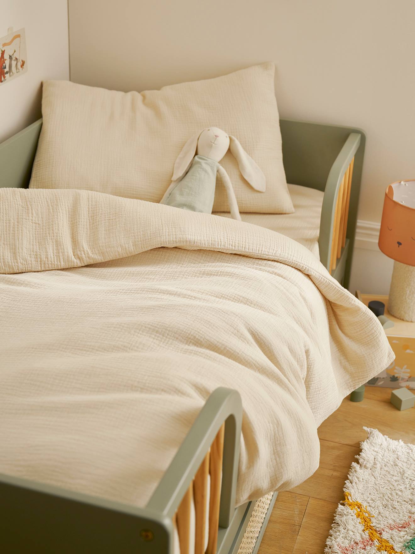 Vertbaudet Babyset Dekbedovertrek + Kussensloop Effen In Biologisch Katoenen Gaas* Vanille