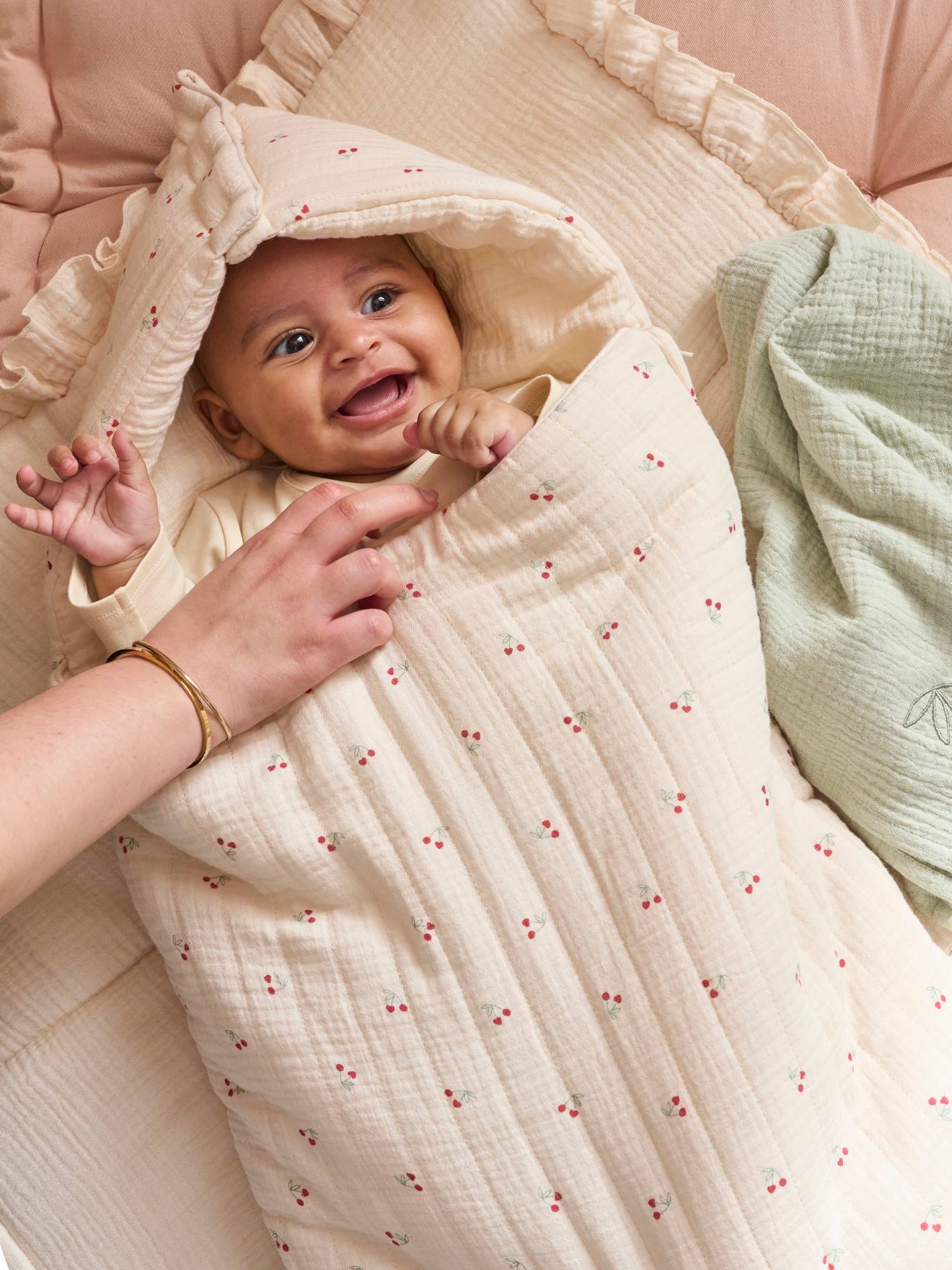 Vertbaudet Engelennest Kleine Dino Van Hydrofiel Doek Beige, Bedrukt