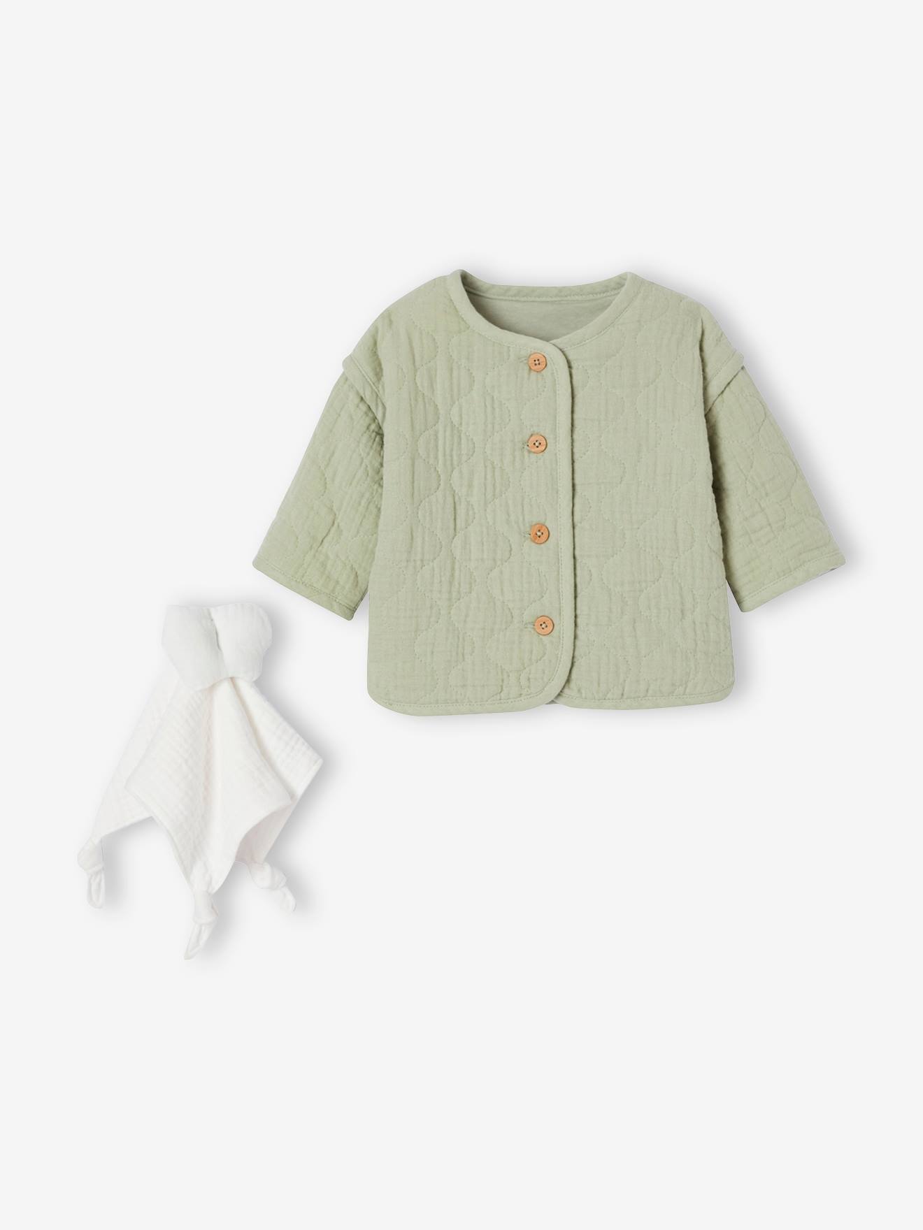 Vertbaudet Babyset Met Gewatteerd Jasje En Knuffel Saliegroen