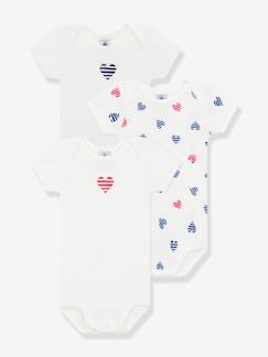 -Set van 3 PETIT BATEAU baby rompers met korte mouwen en gestreepte hartjes