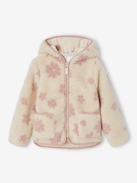 Fille-Manteau, veste-Veste-Veste sherpa à capuche motifs fleurs pop fille