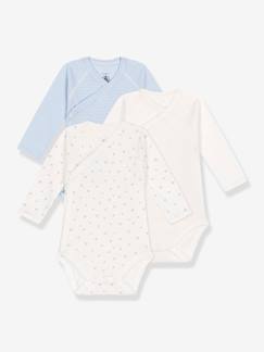 -Set van 3 gekruiste, bedrukte, langarmige rompertjes voor baby's PETIT BATEAU