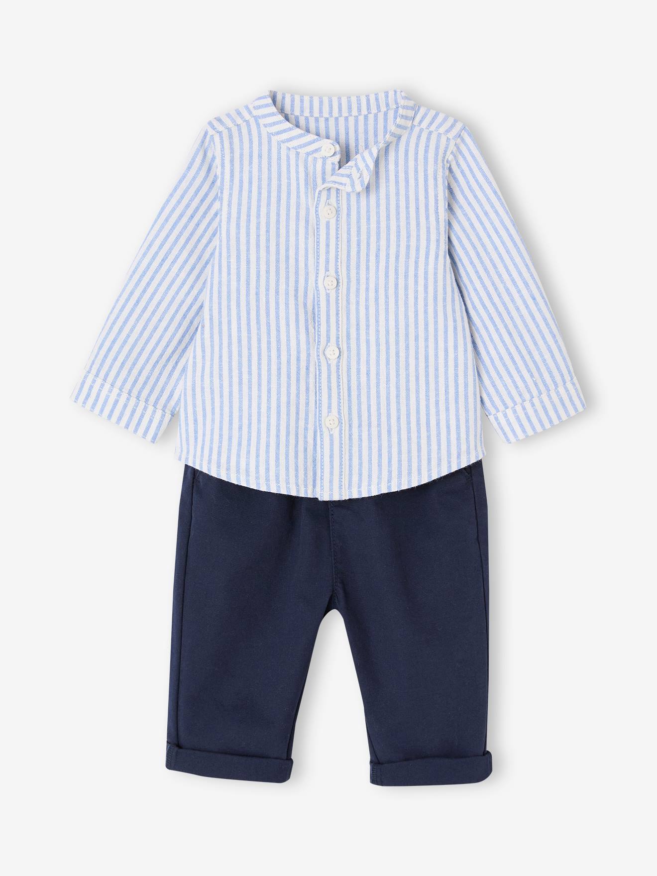 Vertbaudet Gestroomde Overhemd + Broek Baby Marineblauw