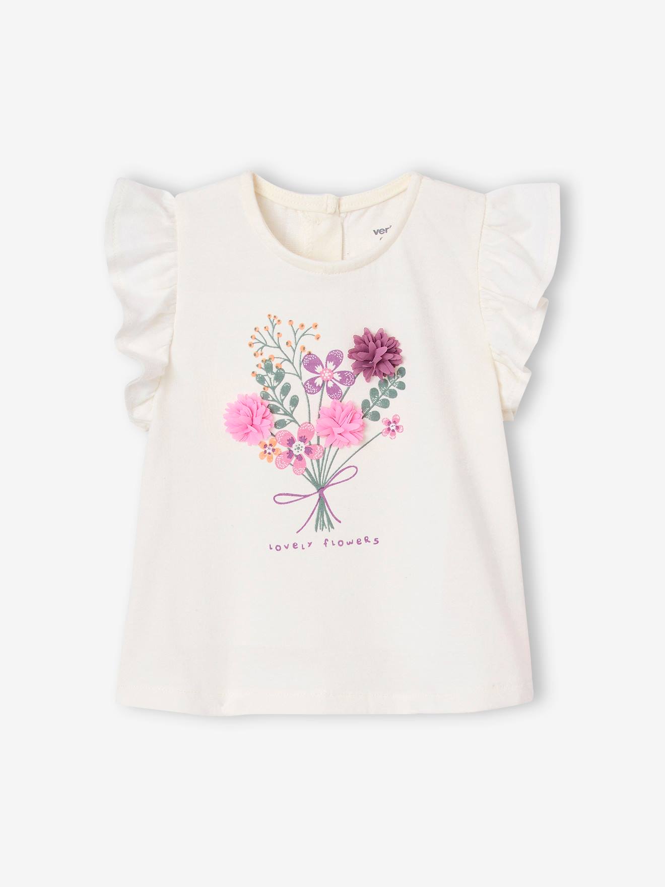 Vertbaudet T-shirt Met Bloemen In Reliëf Baby Vanille