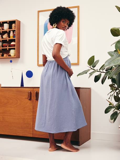 Jupe longue de grossesse en gaze de coton bleu ardoise+Terracotta+vert émeraude - vertbaudet enfant 