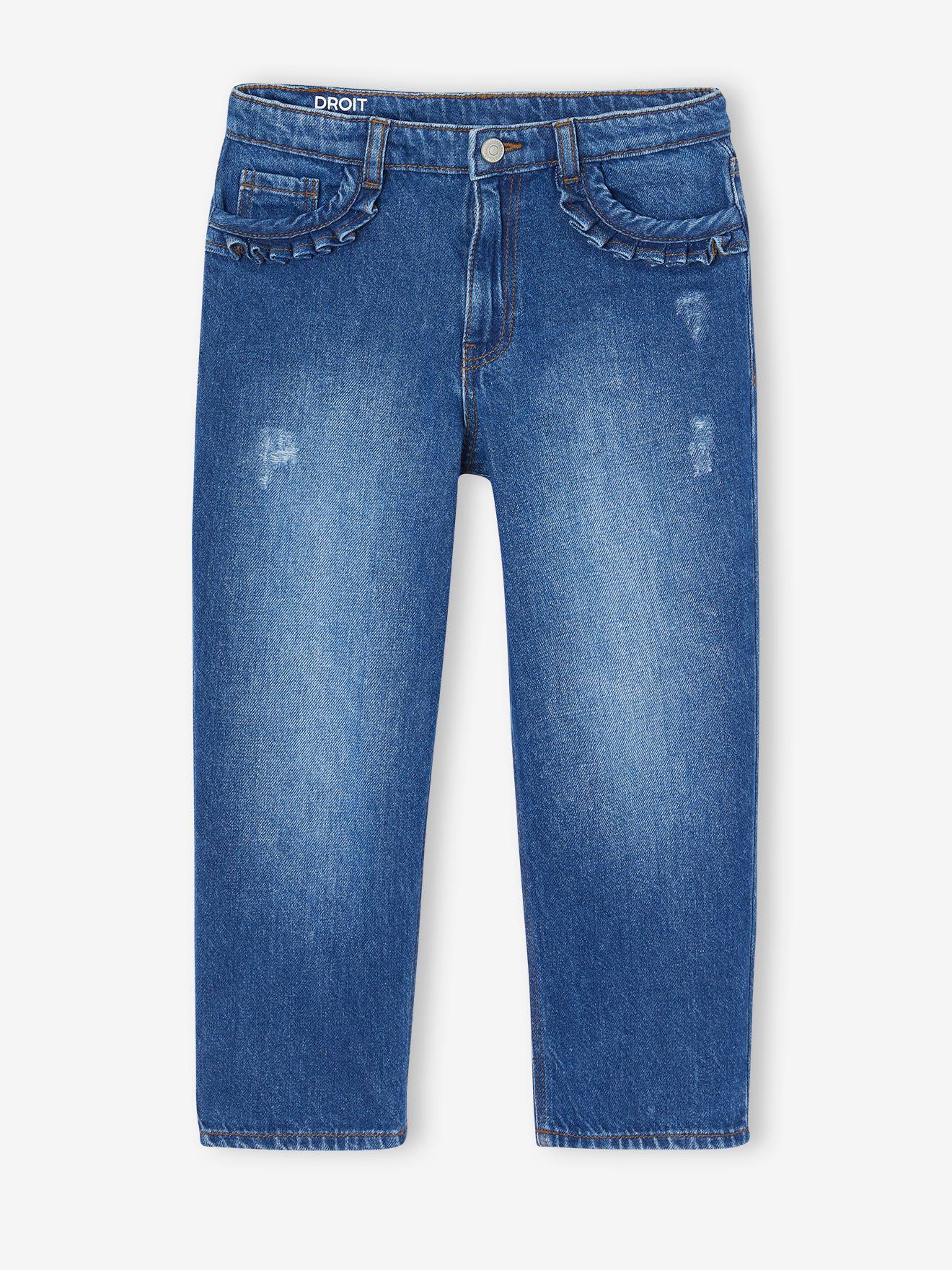 Vertbaudet Rechte Jeans MorphologiK Meisjes Heupomvang Large Donkerblauw