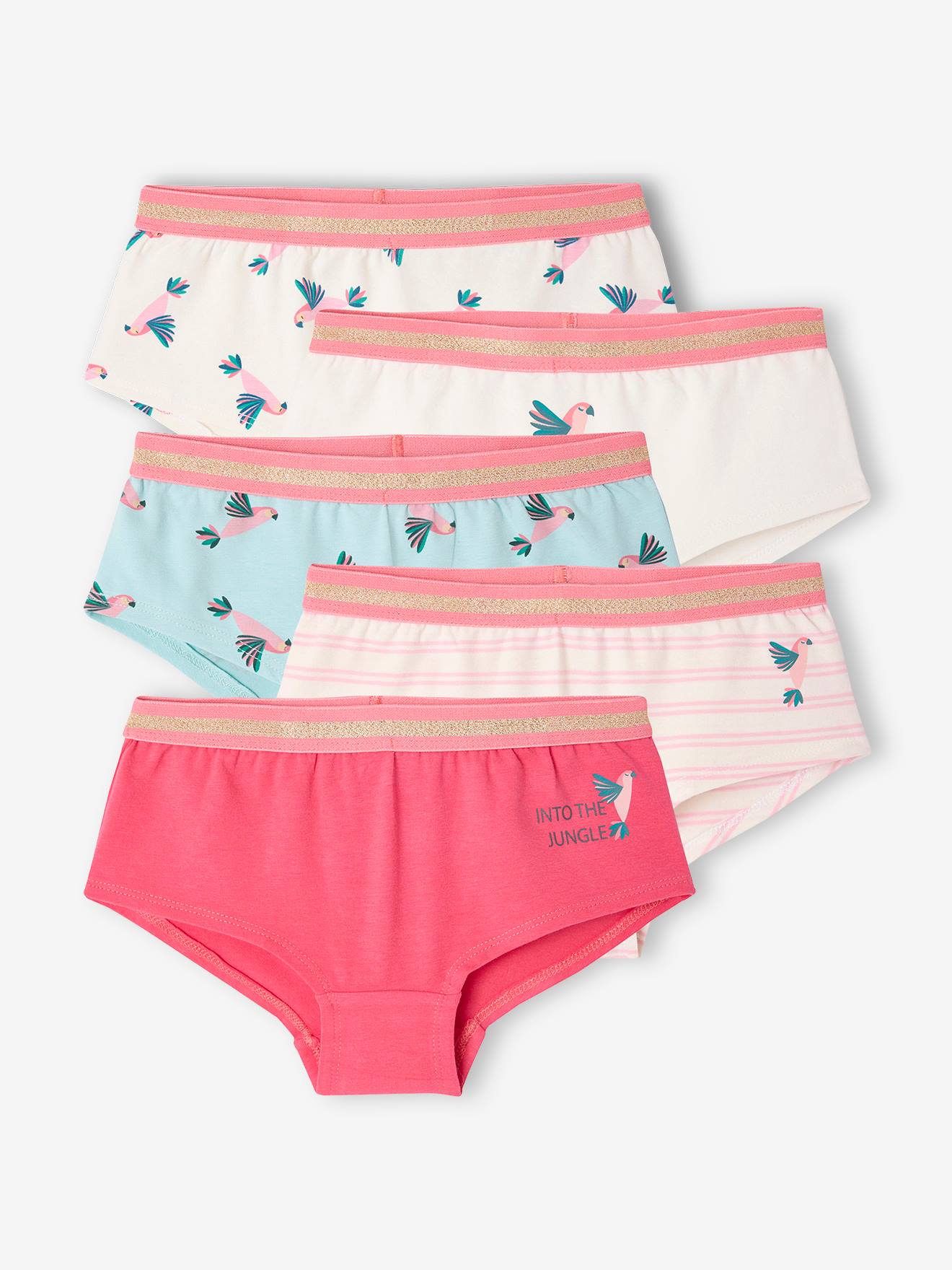 Vertbaudet Set Van 5 Jungle Shorts Voor Meisjes Fuchsia