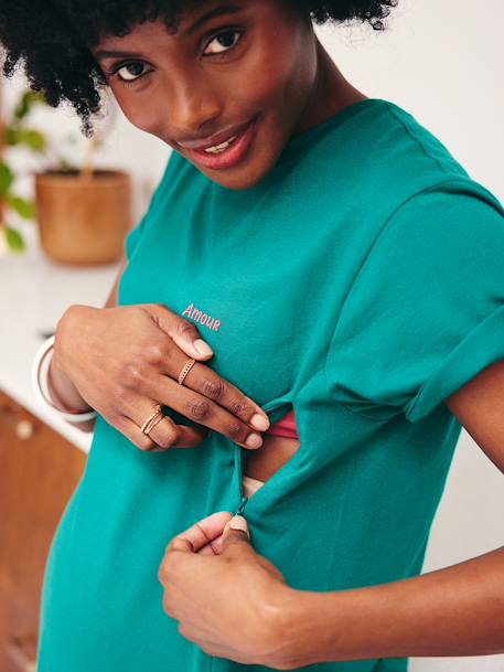 T-shirt brodé de grossesse et d'allaitement en coton Rayé marine+Rayé rouge+vert - vertbaudet enfant 
