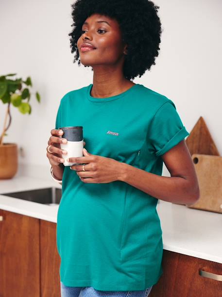 T-shirt brodé de grossesse et d'allaitement en coton Rayé marine+Rayé rouge+vert - vertbaudet enfant 