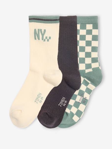 Garçon-Lot de 3 paires de chaussettes "damier" garçon