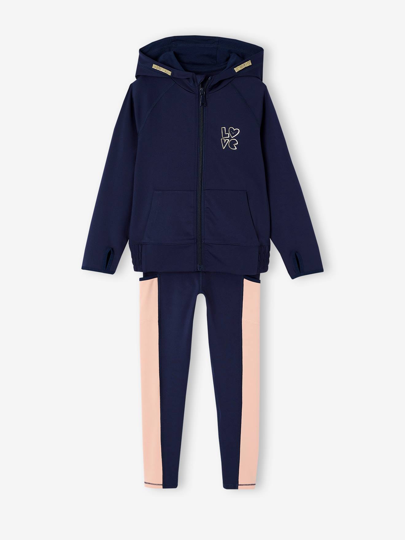 Vertbaudet Sportset Voor Meisjes Met Hoodie En Legging Van Technisch Materiaal Marineblauw