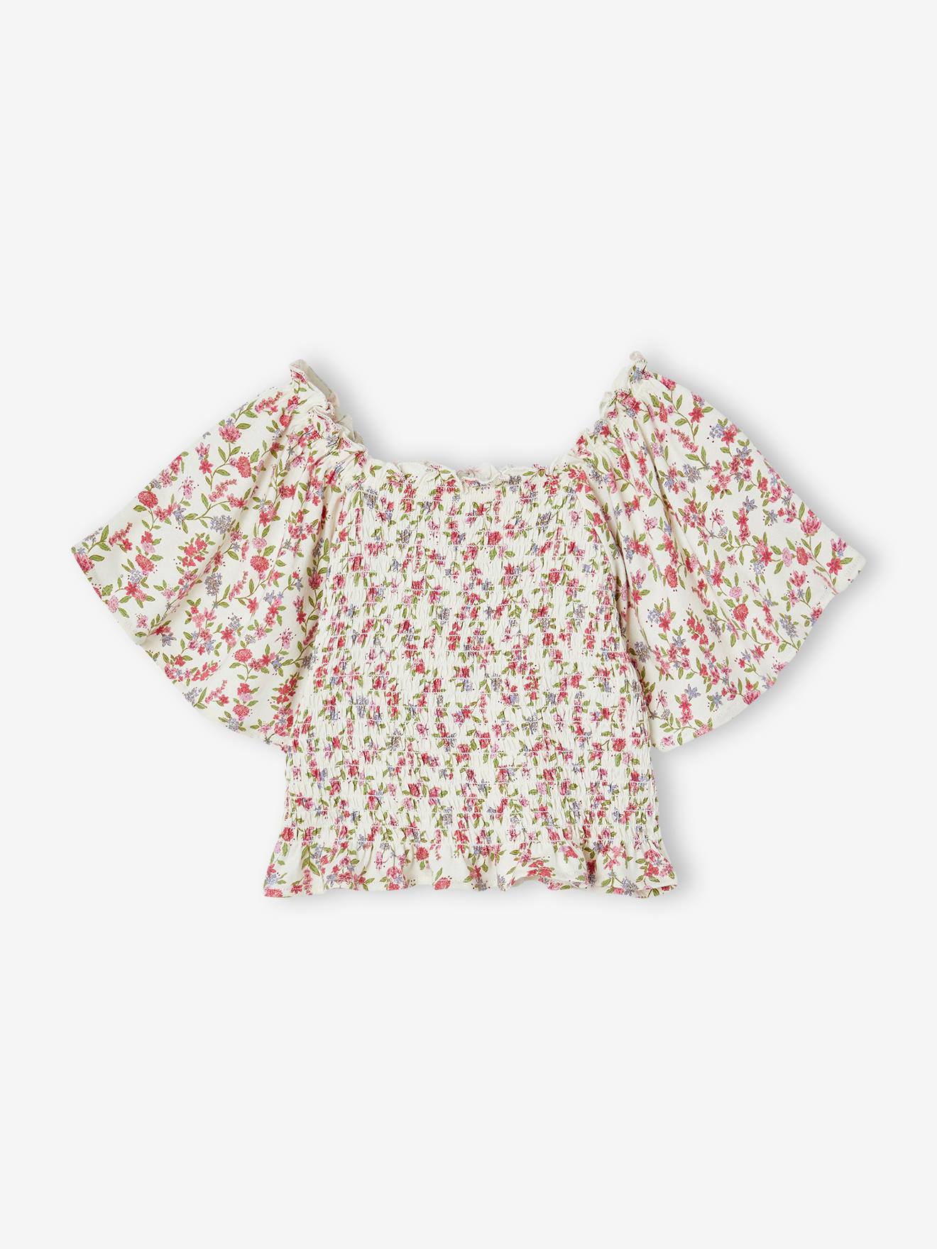 Vertbaudet Meisjesshirt Met Smokwerk En Bloemmotief Meerkleurig