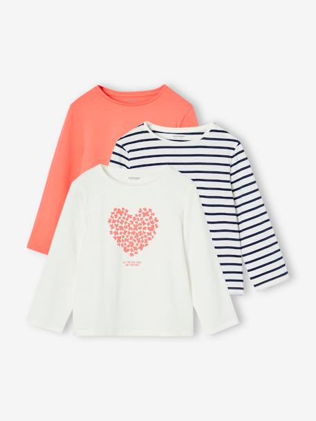 Fille-T-shirt, sous-pull-T-shirt-Lot de 3 t-shirts fille fantaisie manches longues