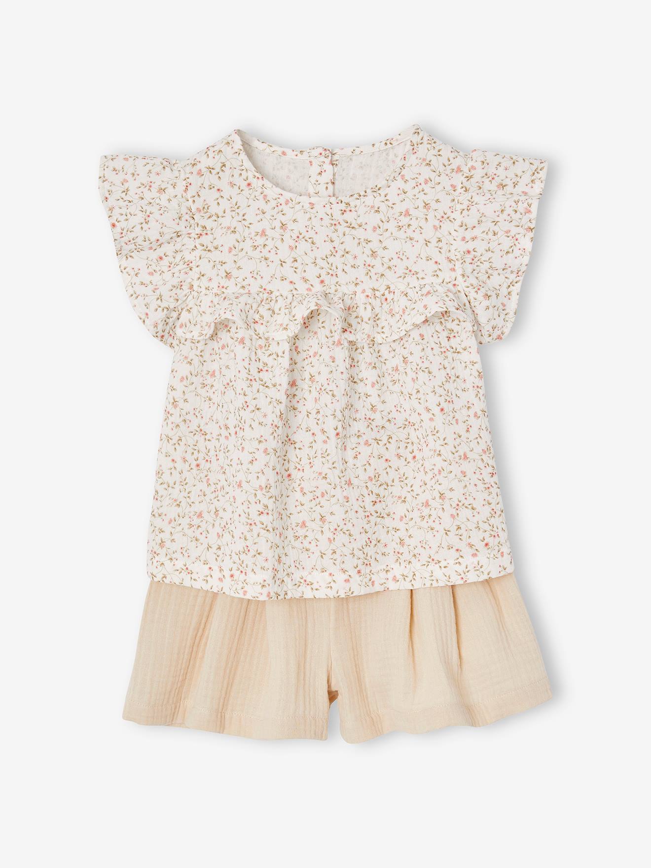 Vertbaudet Feestelijk Setje Voor Meisjes Blouse En Short Van Katoengaas Wit