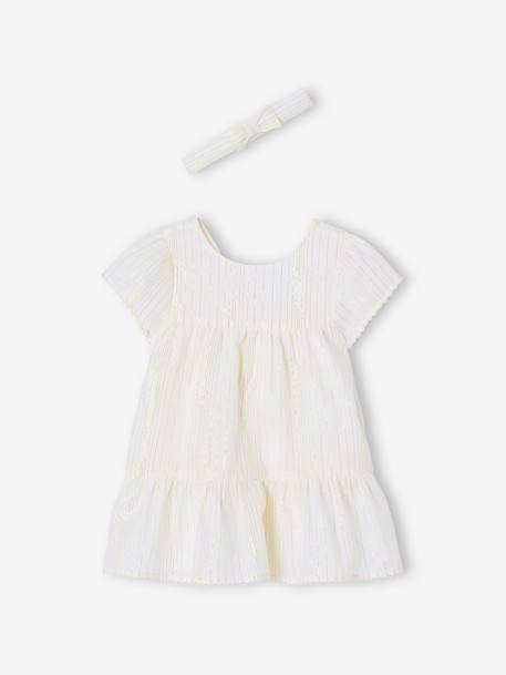 Bébé-Ensemble cérémonie robe rayée fil brillant + bandeau assorti bébé