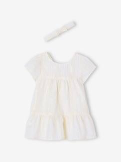 Baby-Rok, jurk-Feestelijke set met gestreepte jurk met glinsterdraad + bijpassend hoofdband voor baby