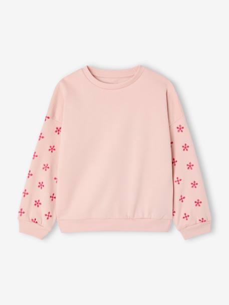 Fille-Pull, gilet, sweat-Sweat manches fleurs ajourées fille