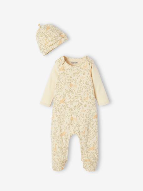 Bébé-Coffret naissance ensemble body + salopette + bonnet