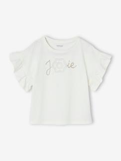 Meisje-T-shirt voor een ceremonie met een reliëfbloemenmotief en glitterletters voor meisjes 