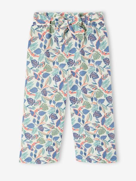 Fille-Pantalon-Pantacourt large imprimé fille en coton/lin