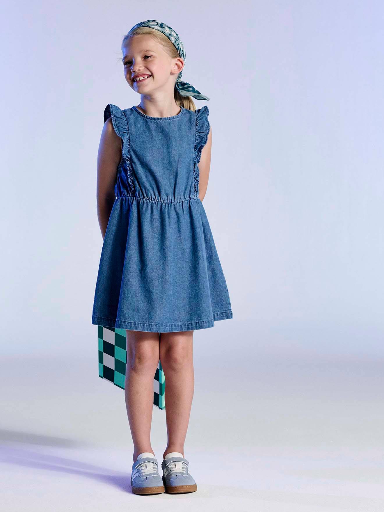 Vertbaudet Denim Meisjesjurk Met Ruches Stone