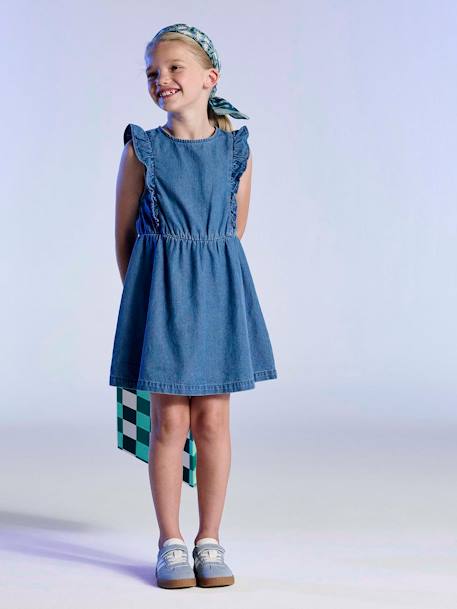 Robe à volalnts en denim fille  - vertbaudet enfant