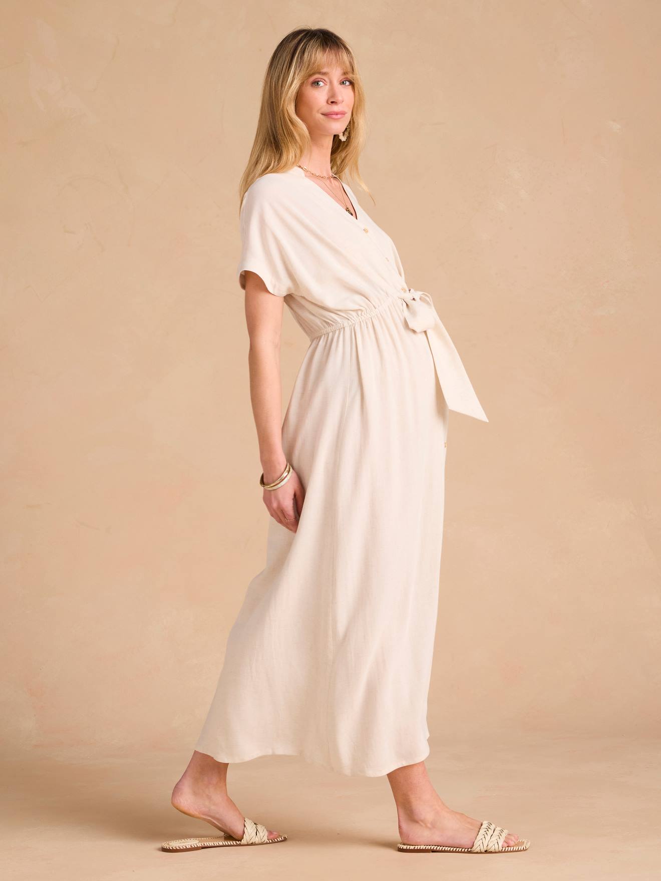 Lange Envie De Fraise Shirtjurk Voor Zwangerschap En Borstvoeding Beige