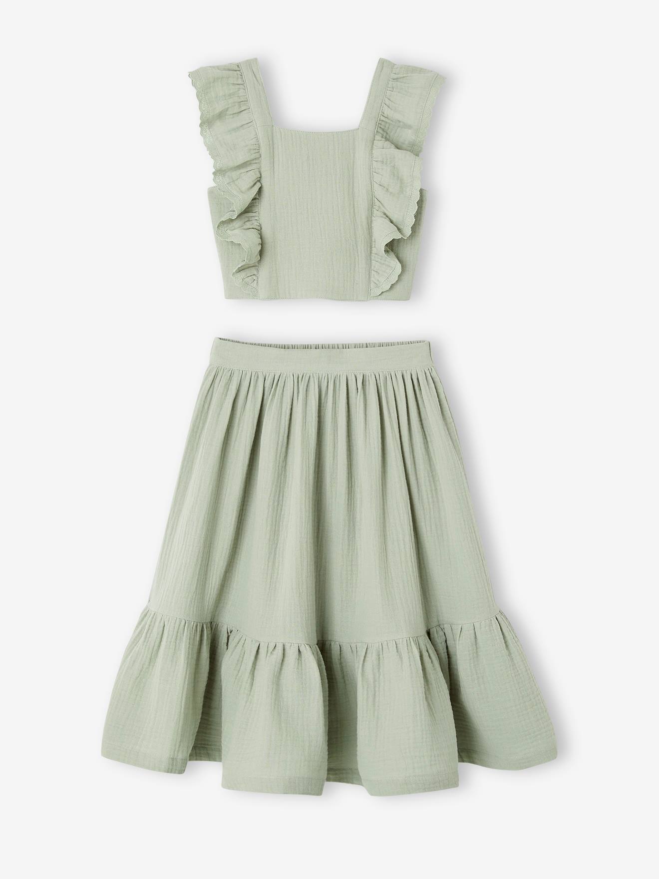 Vertbaudet Ceremonie-set Blouse En Rok Met Volant Voor Meisjes Saliegroen