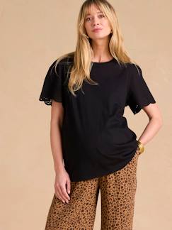 Zwangerschapskleding-Zwangerschaps-T-shirt met twee stoffen ENVIE DE FRAISE met mouwen van kant
