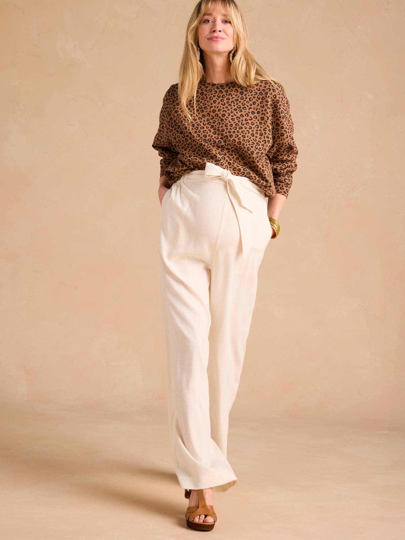 Ruime Zwangerschapsbroek Envie De Fraise Van Lichte Stof Met Linnen Beige