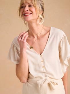 Zwangerschapskleding-Borstvoeding-Zwangerschaps- en voedingsblouse met linnen ENVIE DE FRAISE