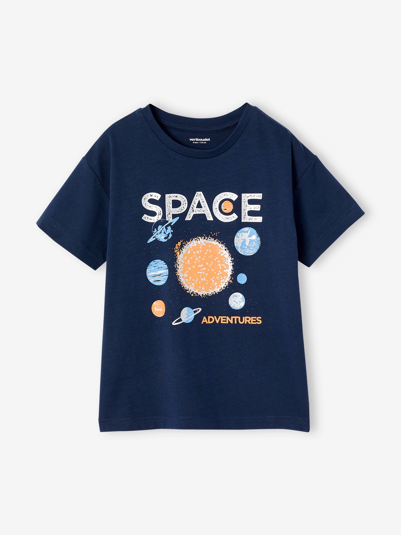 Vertbaudet Jongensshirt Space Glanzend Motief Nachtblauw