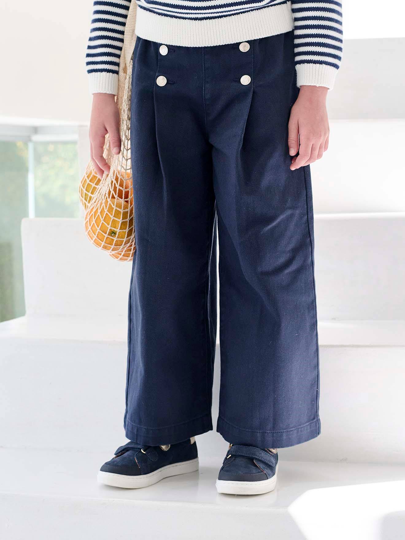 Vertbaudet Wijde Meisjesbroek Met Knopen Marineblauw