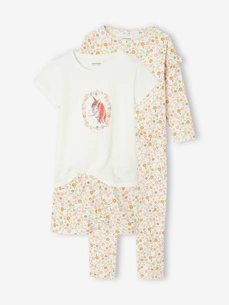 Fille-Pyjama, surpyjama-Lot pyjama + pyjashort flower power BASICS