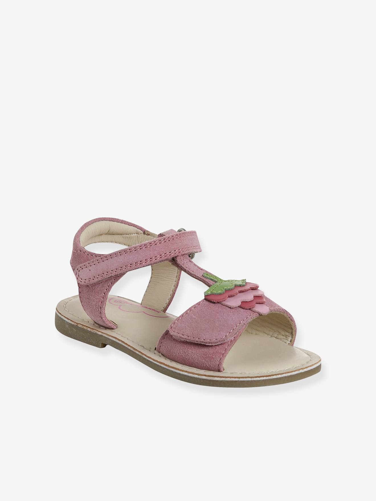 Vertbaudet Leren Sandalen Met Klittenband Voor Kinderen, Collectie Kleuterschool Framboos