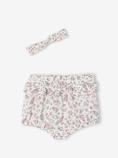 Bébé-Short-Ensemble naissance bloomer et bandeau fleuris