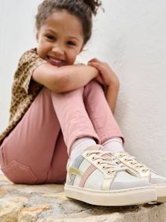 Chaussures-Chaussures fille 23-38-Baskets cuir lacées et zippées enfant