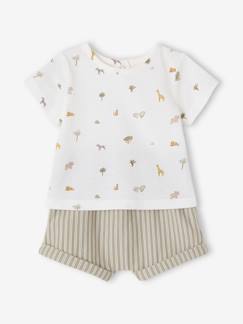 Bébé-Ensemble-Ensemble naissance T-shirt imprimé et short rayé
