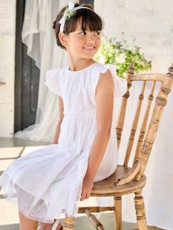 -Ceremoniejurk met twee materialen in broderie anglaise en tule voor meisjes