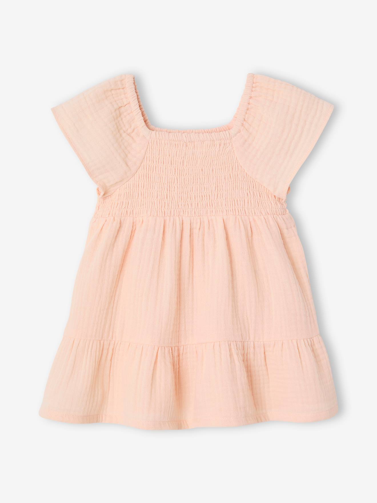 Vertbaudet Babyjurk Met Smok Van Katoenen Gaas Abrikoos (poederkleur)