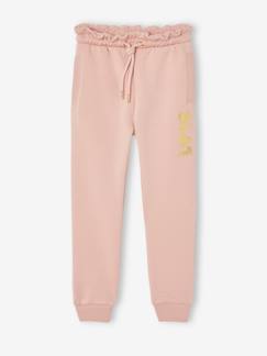 Meisje-Joggingbroek van fleece met motief op de broekspijp voor meisjes