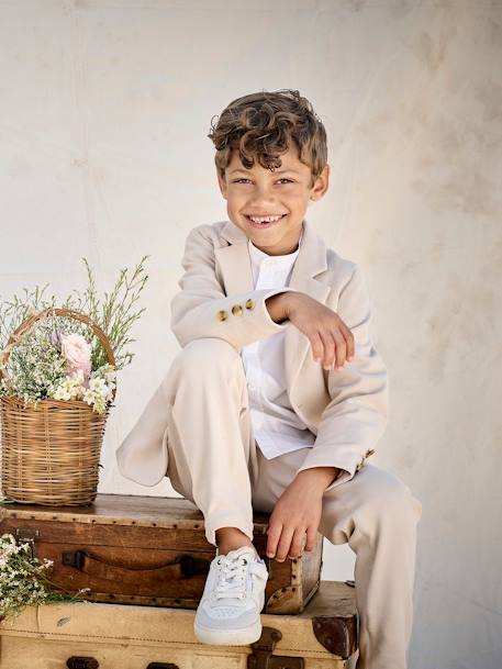 Ensemble céremonie chemise col Mao, veste et pantalon garçon beige+bleu ciel+vert d'eau - vertbaudet enfant 