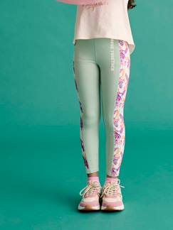 Meisje-Legging-Technische sportlegging voor meisjes met bedrukte stroken op de zijkanten