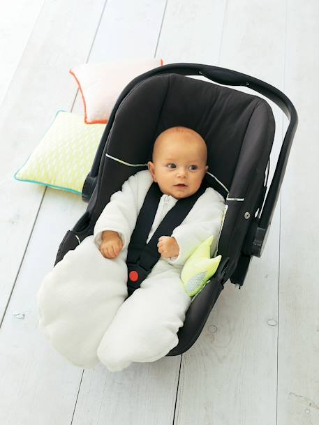 Trappelzak uit microvezel met afneembare mouwen, ideaal voor uitstapjes ECRU+TAUPE+VIOLEN - vertbaudet enfant 