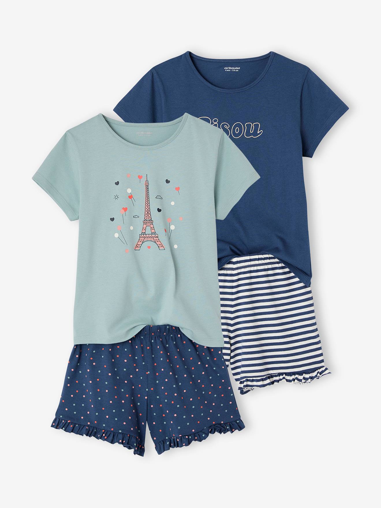 Vertbaudet Set Van 2 Pyjamabroeken Basics Voor Meisjes Marineblauw